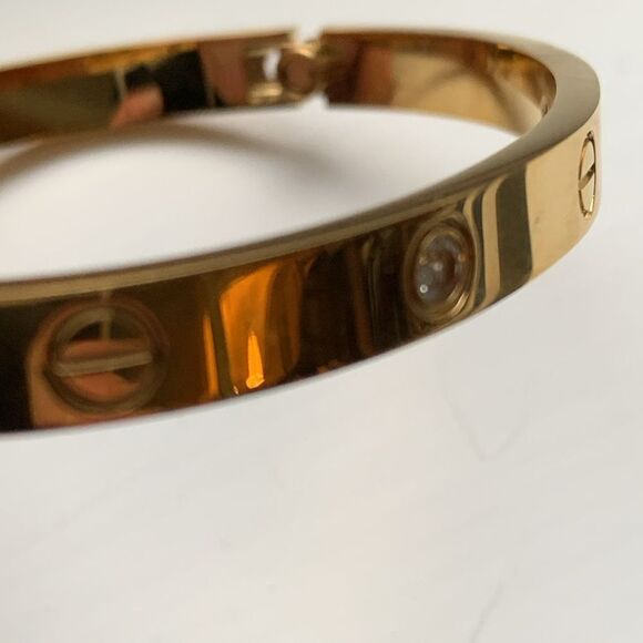 Iconic Gold Tone Screw Bracelet, Screwdriver & Crystals, Luxury Unisex Bangle - Picture 5 of 12